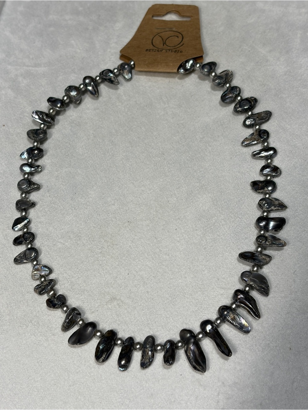 Silver Biwa Like Pearl Necklace